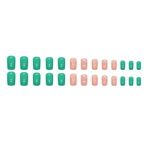Faux ongles carrés vert menthe et rose avec motifs de vagues blanches, lot de 24 pièces
