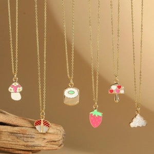 Cute Pendant Necklace Copper Enamel Mushroom Strawberry Sushi Cloud Sweet Fashion Clavicle Chain For Women Girls