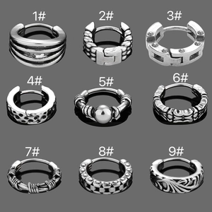Stainless Steel Hoop Earrings Vintage Silver Geometric Textured Punk Gothic Huggies For Men Unisex