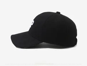 Detail view of winter wool baseball cap featuring 3D embroidered letter R and thick texture