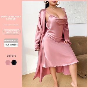 Women Sleepwear Robe And Nightgown V-Neck Plus Size Elegant Loungewear Satin Imitation Satin Smooth