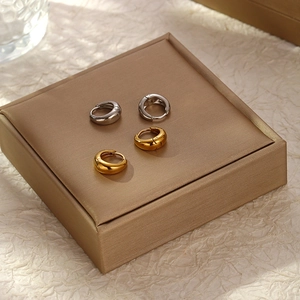 Minimalist Chunky Hoop Earrings For Women 18K Gold Plated Stainless Steel Round Arc Design Clasp Trendy Jewelry