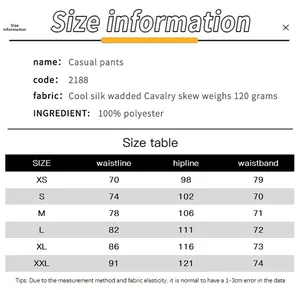 Tabella delle taglie dettagliata per pantaloni casual da uomo dalla XS alla XXL