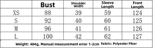Size chart for midi shirt dress detailing bust, shoulder, and sleeve length measurements