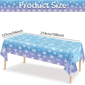 Blue and purple gradient snowflake disposable tablecloth, measuring 137x274cm for parties