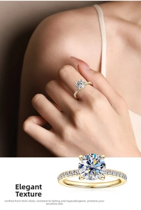 Macro view of a 2-carat moissanite ring with a six-prong setting and pavé gold band