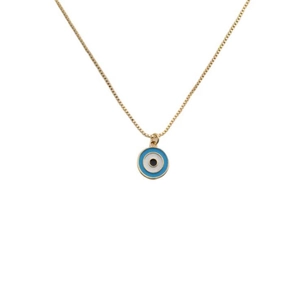 Gold-plated chain necklace featuring a blue and white enamel evil eye pendant