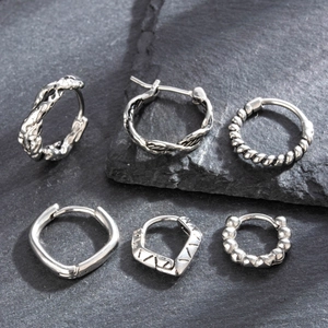 Vintage Titanium Steel Hoop Earrings For Men And Women Retro Twisted Rope Geometric Punk Industrial Style Huggie Earring