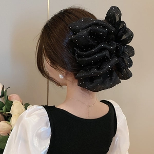 Handgefertigte Stoff Mesh Schleife Haarklammer Für Damen Große Strass Glitzer Haarnadel Elegante Blumen Haarschmuck
