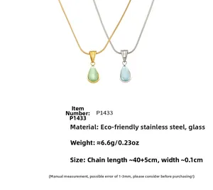 Spécifications du collier pendentif goutte d'eau en acier inoxydable or et argent