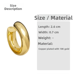 Detailed view of 18K gold plated chunky ear cuff with dimensions 2.6cm by 0.7cm