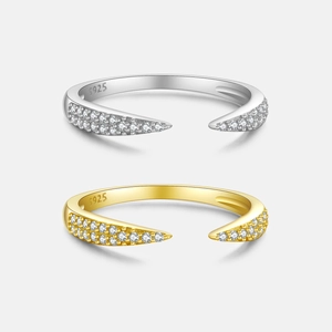 925 Sterling Silver Geometric Open Adjustable Ring Rhinestone Inlaid Double Pointed Design Elegant Finger Ring Gift For Women