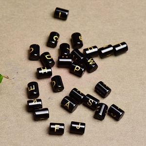 Black round beads with gold alphabet letters for DIY jewelry and bracelets