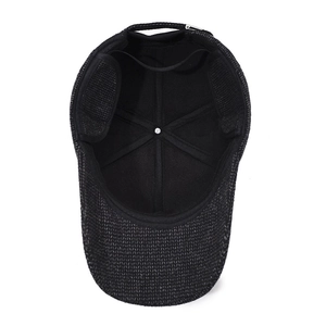 Black knit wool baseball cap for men with warm ear flaps and padded inner lining