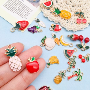 Assorted gold-edged enamel fruit and vegetable alloy charms for DIY jewelry making