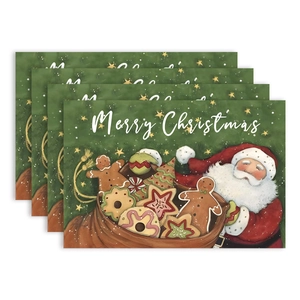 Set of 4 Christmas placemats with green snowman and gingerbread man festive illustrations