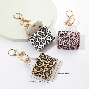 Mini leopard print PU leather bag keychains in three colors with size dimensions