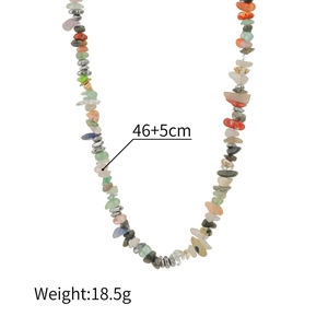 Detail shot of multi-colored natural stone necklace with 46+5cm length and 18.5g weight