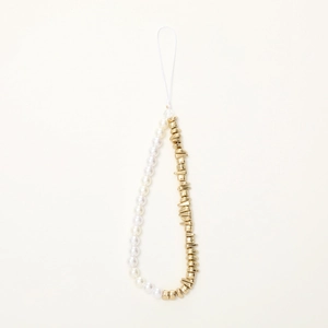Minimalist pearl and gold asymmetric phone charm strap for stylish wrist accessory