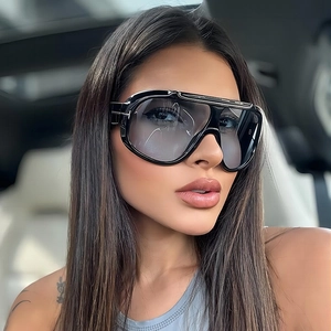 Oversized black frame sports sunglasses with gradient grey lenses for men and women