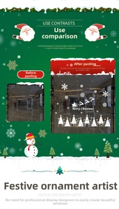 Close-up of white Santa sleigh and reindeer electrostatic window stickers for shops