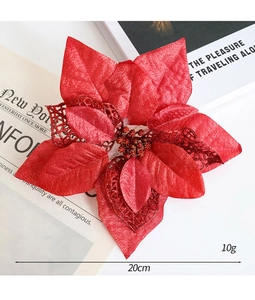 Dettaglio del fiore di stella di Natale rosso glitter da 20cm con petali traforati decor