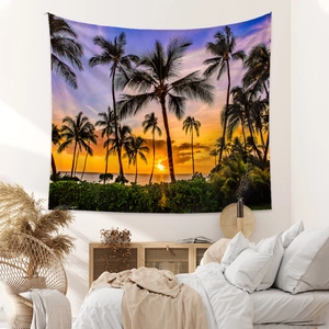 Tenture murale paysage tropical de plage et palmiers pour décoration de chambre moderne