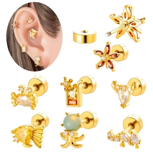 Boucles D'oreilles Cartilage Poulpe Étoile De Mer Crabe Poisson Acier Inoxydable Zircone Opale Piercing Bijoux