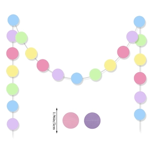 Colorful birthday party paper garland with 5cm round circles in pink blue and yellow