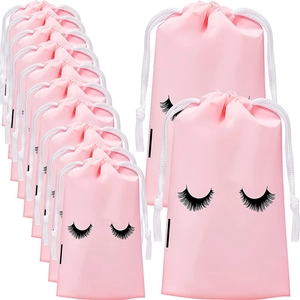 Pink frosted EVA eyelash drawstring storage bags for cosmetics packaging organized display