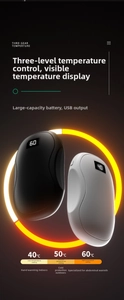 Detail of digital display showing three temperature settings on the portable hand warmer