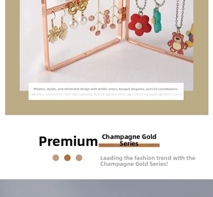 Macro shot of champagne gold iron jewelry rack with multiple holes for earrings
