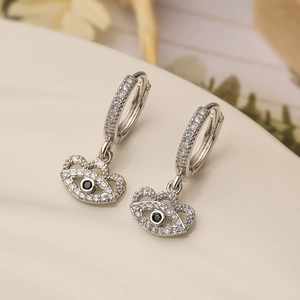 Copper Electroplated Rhinestone Evil Eye Drop Earrings For Women Gold Silver Plated Geometric Dainty Jewelry Earrings