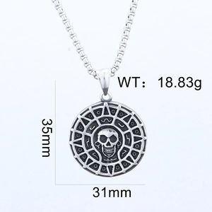 Macro shot of stainless steel pirate skull pendant showing 31mm width and 35mm height