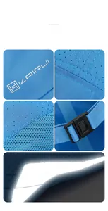Detail of breathable mesh fabric with reflective safety strip and adjustable buckle on cap