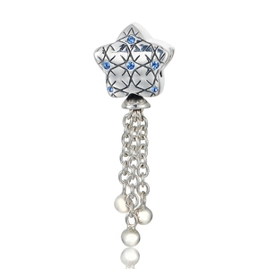 Breloque Étoile en Argent Sterling 925 Avec Strass Bleus Pendentif à Franges Accessoire Bijoux Bracelet DIY pour Femme
