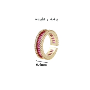 Luxury gold adjustable ring with rose red rectangular zircon and white accent stones