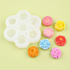 8-cavity silicone flower mold for DIY rose and peony scented candles and soaps