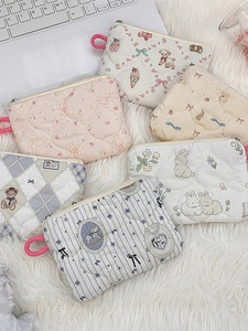 Quilted cartoon mini pouches with cute animal prints and convenient pink wrist straps
