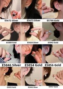 Collage showing various bow, star, and heart earrings with pearls and crystals