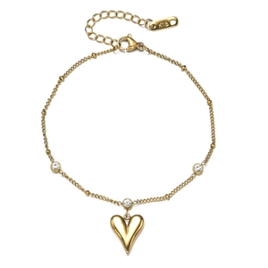 18K gold-plated anklet featuring a 3D heart pendant and sparkling round cubic zirconia