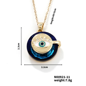 Détails du pendentif tasse à café œil avec dimensions et chaîne dorée 40+5cm