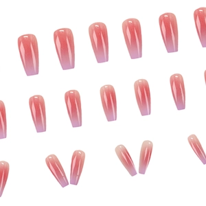 Roze paarse gradiënt coffin kunstnagels set met glanzende afwerking 24 stuks