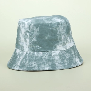 Summer tie-dye bucket hat in grey-green marble print featuring a foldable double-sided design