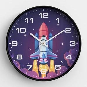 Cartoon Astronaut Rakete Wanduhr mit leisem Quarzwerk für das Kinderzimmer