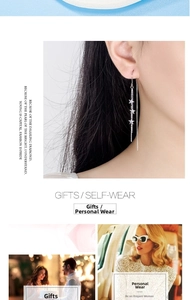 Detailed view of silver tassel earrings with three hollow star charms in a minimalist style