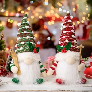 Light Up Christmas Gnomes Plush Decorations Knitted Faceless Rudolf Gnome With Skis Poles Glowing Christmas Tree Ornament Home Holiday Decor