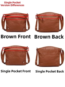 Vue détaillée des sacs en cuir PU marron comparant les versions standard et à poche unique