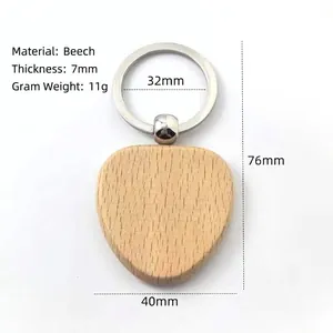 Detailed dimensions of a shield-shaped beech wood keychain with measurements and weight