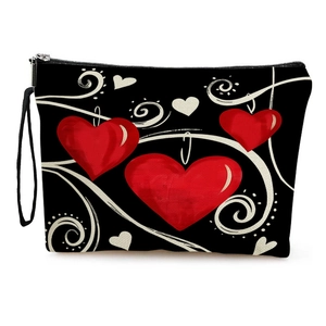 Borsa da trucco portatile con stampa a cuore cerniera e cinturino da polso